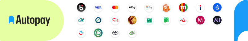 Metody płatności: Autopay — BLIK, Visa, Mastercard, Google Pay, Apple Pay, szybkie przelewy bankowe